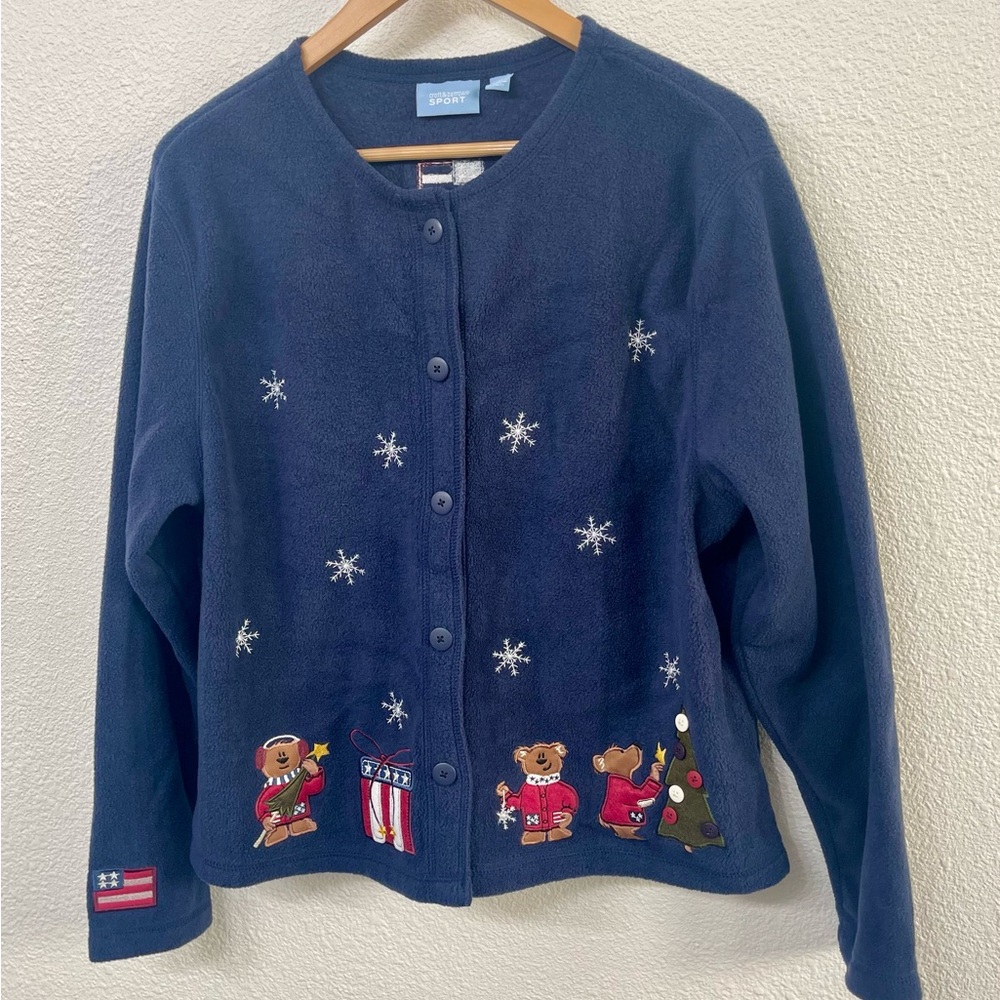 Croft & Barrow Sport Navy Fleece Women’s Jacket with Festive Embroidery